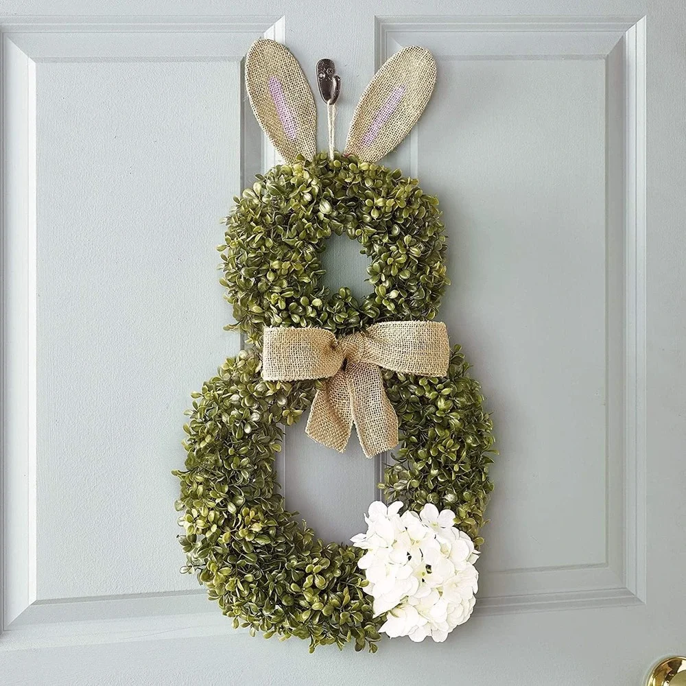 Cottontail Easter Bunny Faux Boxwood Wreath Green Easter Spring Door Decor New
